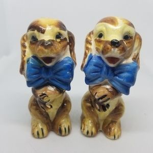 Vintage Salt & Pepper Shakers Happy Dogs W/Bowties